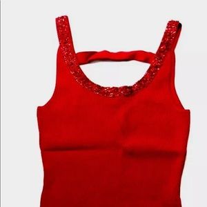 CACHE WOMEN'S RED SEQUIN&BEAD EMBELLISHED Tank Top